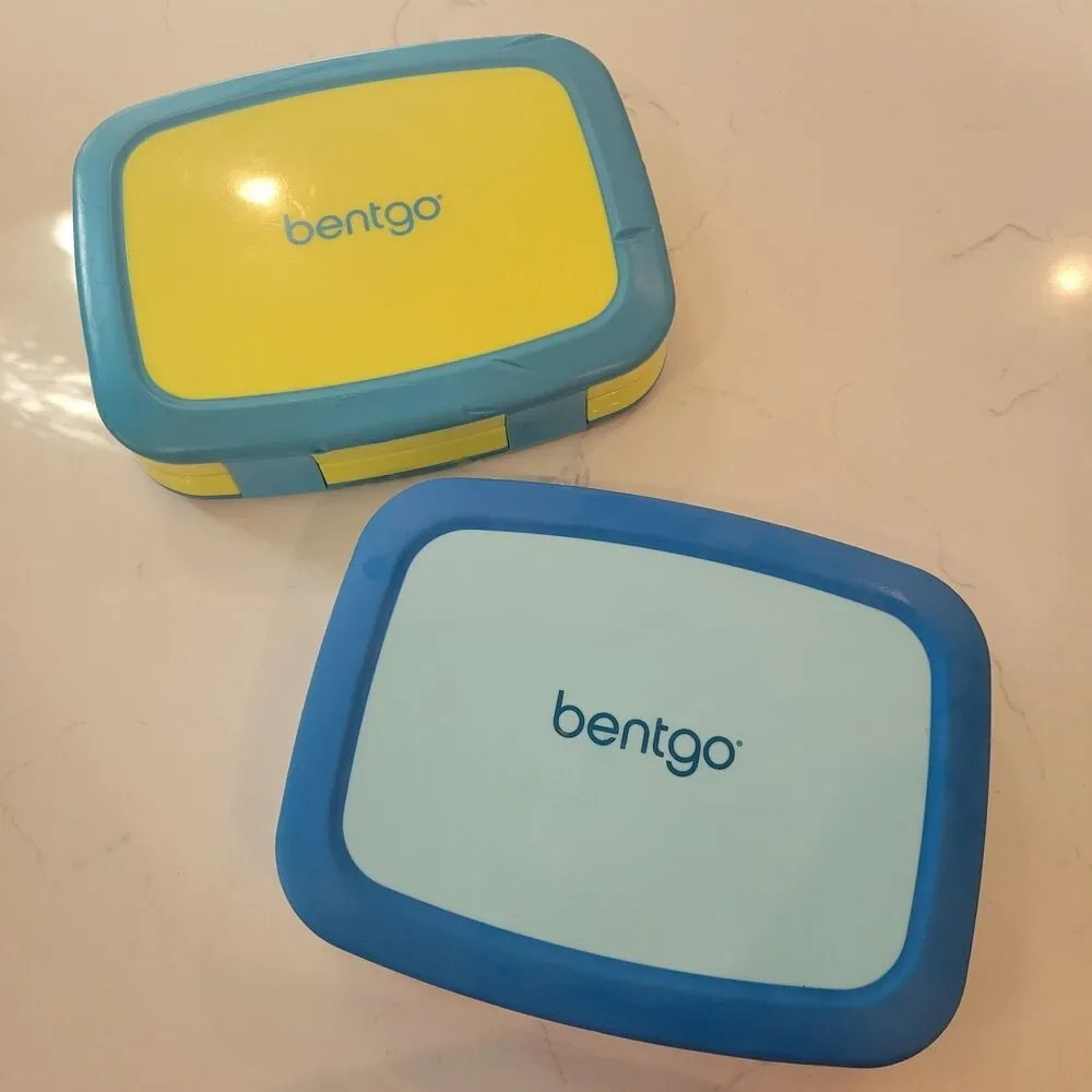 Bentgo Kids Leak Proof 5 Compartment Lunch Box Blue & Yellow Lot of 2 School